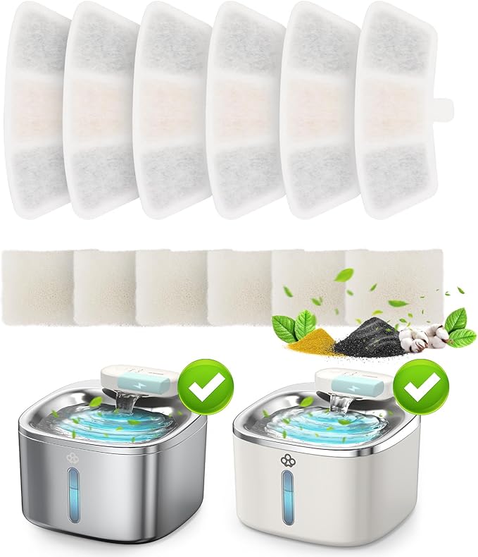 6pcs Replacement Filters for PW04 3.5L Wireless Cat Water Fountain （for Fountain B0DNJT76WJ and B0DSJ9F3M2