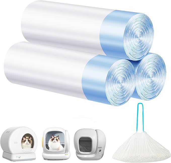 Cat Litter Bags 60 Count, 21.65"x11.8" Drawstring Close Litter Box Liners for Automatic Litter Box,Thick Cat Poop Bags,Easy to Clean,Heavy Duty Robot Bag for Self-Cleaning Box