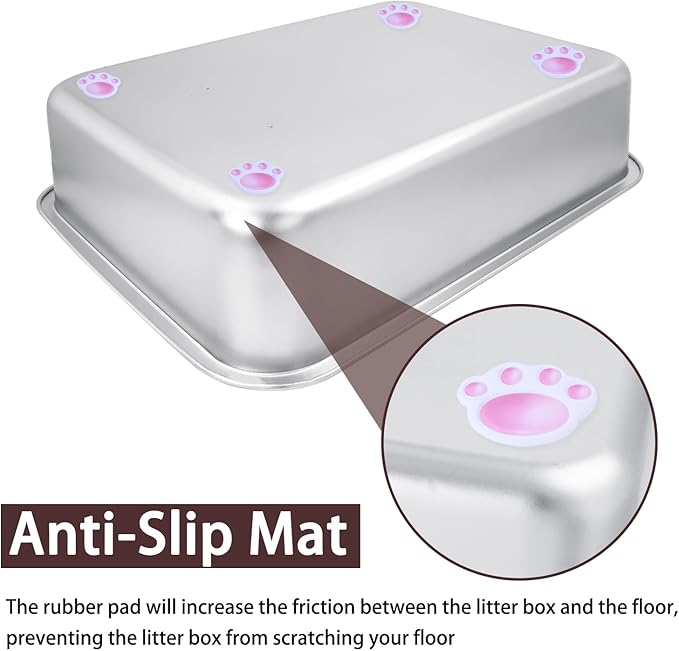 Small Stainless Steel Litter Box, 17.5"×13.6"×4" Metal Litter Box Low Side Easy Entry, Rust-Proof, Non Stick, No Smell, Easy to Clean for Kittens, Elderly Cats, Rabbits