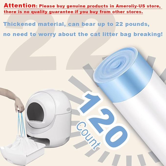 120 Pack Cat Litter Bags with Drawstring, Compatible with Litter Robot 3 & 4, Self Cleaning Cat Litter Box Liners, 10-12 Gallons