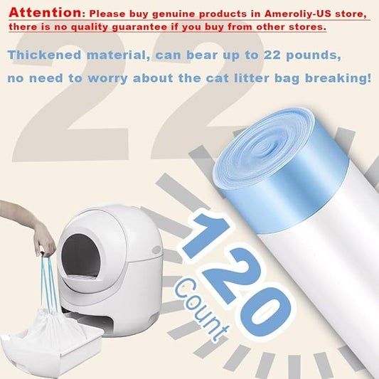 120 Pack Cat Litter Bags with Drawstring, Compatible with Litter Robot 3 & 4, Self Cleaning Cat Litter Box Liners, 10-12 Gallons