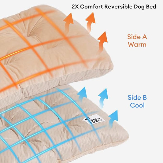 FUNNY FUZZY 2 in 1 Dog Crate Bed Pad for Large Sized Dog, Washable Reversible Pet Soft Mats,Durable Fluffy Kennel Mattress,Indoor Cats, 35" × 23", Beige