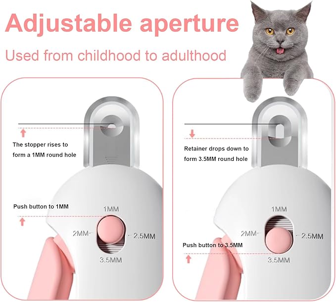 Pett Nail Clipper for Cats - Gentle Round-Hole Trimmer with Dust Storage | Adjustable Size & Hidden Nail File | Pet Grooming Tool for Safe & Loving Care (Pink)