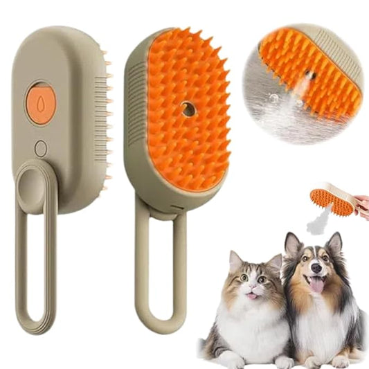 Cat Steam Brush 2025 New Pet Steam Groomer Comb, Painless Grooming Massage, 3 In 1 Water Brush for Cats Dogs (Khaki)