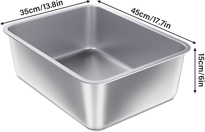 Stainless Steel Litter Box, 17.7"x13.8"x6" Large Metal Litter Box for Kitty/Cat/Rabbits, Easy to Clean, Non Stick Litterbox No Smell for Adult Cats
