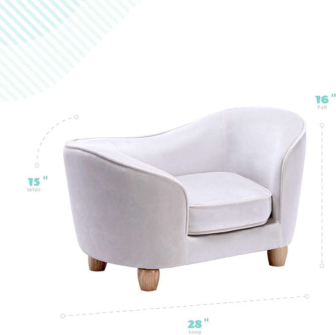 Critter Sitters 28-In. Faux-Velvet White Oval Dog Bed for Small Dogs and Cats, Modern and Comfortable Pet Sofa, Easy to Clean