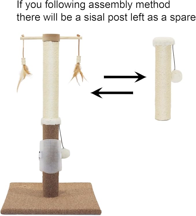 PAWSFANS Cat Scratching Post 30 Inches Tall Sisal Carpet Vertical Scratch Posts for Indoor Cats and Kittens,with Hanging Ball and Bursh Beige