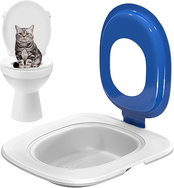 Universal Reusable Cat Toilet Trainer Kit - Detachable Design for Easy Cleaning | Home Pet Care Potty Training System with Litter Box Compatibility (Blue)
