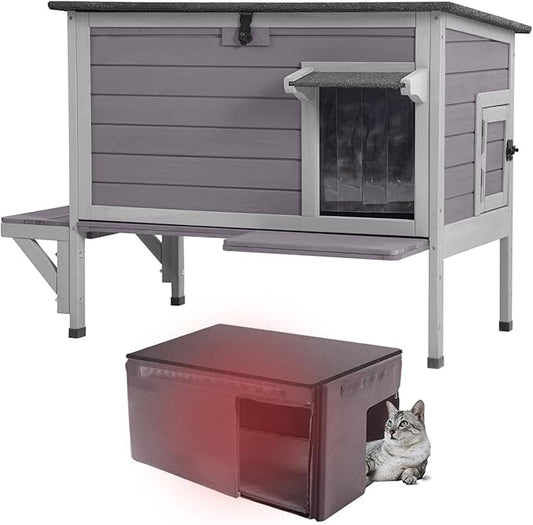 Aivituvin Cat House with Insulated Liner, Large Heated Feral Cats Shelter, Weatherproof Cat Condos for Outdoor Indoor Cats