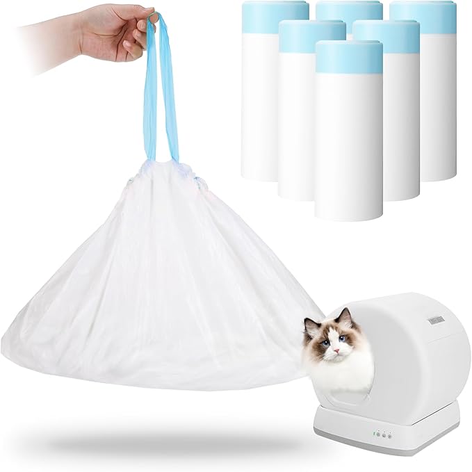 120 Count Self-Cleaning Cat Litter Box Liners Bag Compatible with Meowant MW-SC01/MW-SC02/MW-LR01, Heavy Duty Thick Drawstring Replacement Cat Litter Bags Self Cleaning Litter Box Bags 18 * 12"
