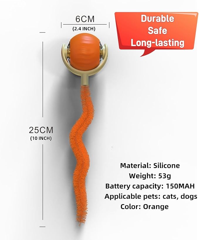 Rocfish Durable Interactive Cat Toys for Indoor Cats, Smart Automatic Cat Chase Ball Toy, Upgraded Speedy Tail Kitten Toy for Bored Indoor Adult Pets (Orange)