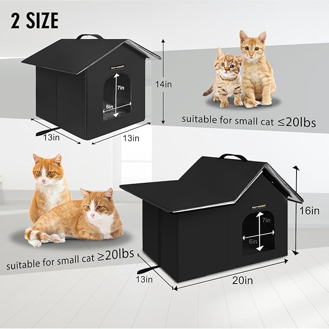 Rest-Eazzzy Cat House for Indoor and Outdoor in Summer,Feral Cat House Insulated with Mat,Clip and portable handle,Weatherproof and easy Installation,Bed for Kitten and Puppie,Never Blow Away(Black,S)