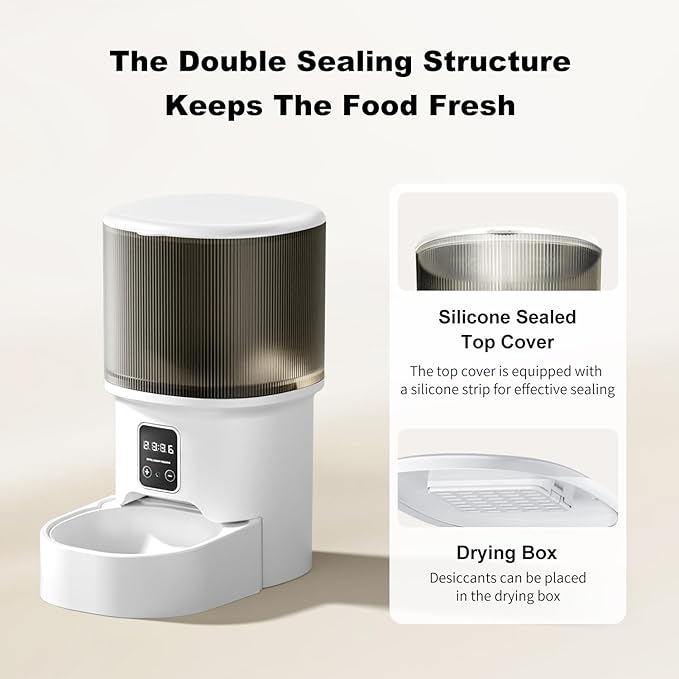 Automatic Cat Feeder, 4L Auto Cat Feeder Dry Food Dispenser, Electric Pet Feeder Dual Power Supply, Programmable Pet Feeder Timed 1-6 Meals Per Day, 1-9 Portion