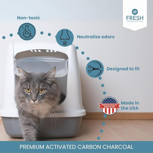 6-Pack Activated Carbon Cat Litter Box Filters Replacement - Trimmable 6" x 6.5" Organic Activated Charcoal Filter - Ideal Hooded Litter Box Deodorizer, Superior Odor Absorbing