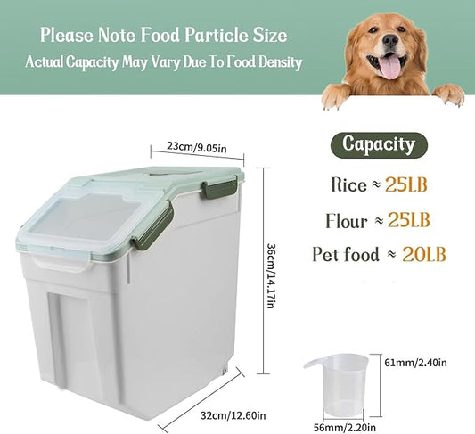 AnRui Large Flour Storage Containers 25Lbs Airtight Rice Storage Container BPA Free Kitchen Pantry Food Storage Bin Sugar Snack Cereal Grain Organizer Box with Wheel, Measuring Cup, 4Pack Green