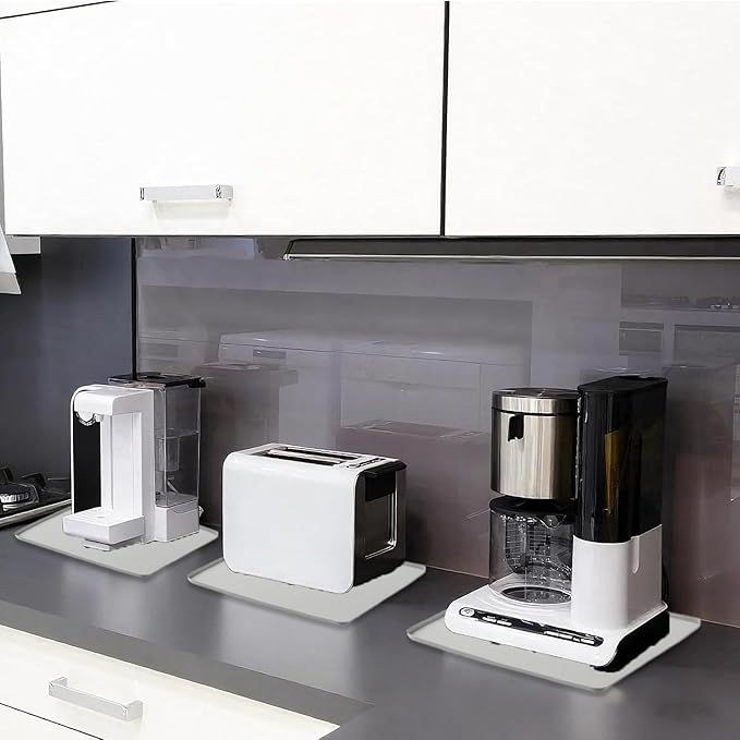 Waterproof Silicone Mat with Raised Edges 24x16 Inch, Water Cooler Mat & Countertop Protector for Hardwood Floors, Non-Slip Kitchen Appliance Pad for Pets Cats Dogs Feeding Bowls, Easy to Clean (Gray）