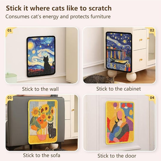 Sisal Cat Scratching Mat – Anti Scratch Furniture Protector for Walls, Couches, Cabinets, Doors & Carpet, 15x11.8 Inch, Shedding-Resistant Cat Scratcher with Hook and Loop Fastener (Wheat Field)