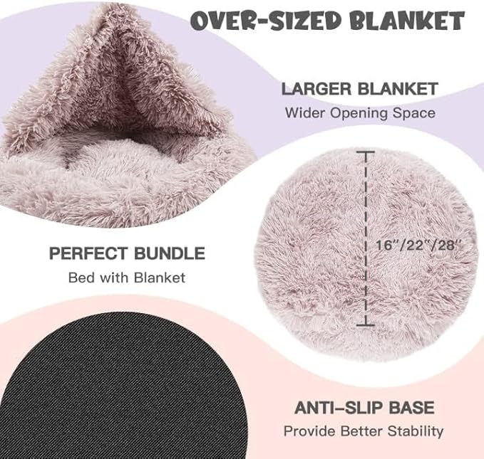 Himax Dog Beds for Small Dogs, Donut Dogs Beds with Blanket Attached, Calming Dog Bed Washable (20"/26"/35") Beige