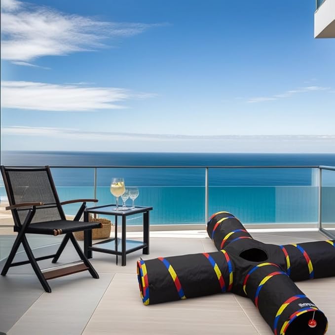 Dia 10" Interactive Cat Tunnels with 4 Way Design, Cat Tunnel for Indoor Cats Play & Exploration, Collapsible Crinkle Kitten Tubes for Ferrets, Rabbits, and Small Dogs Fun