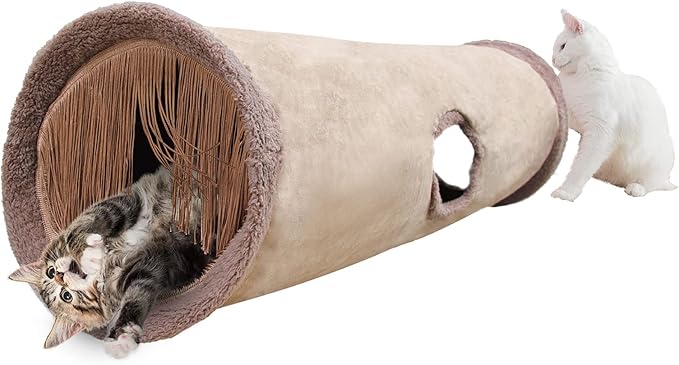 Petest Collapsible Cat Tunnel Pet Play Tube Crinkle Tunnel with Cat Toys，Length 35" Diameter 9.7"