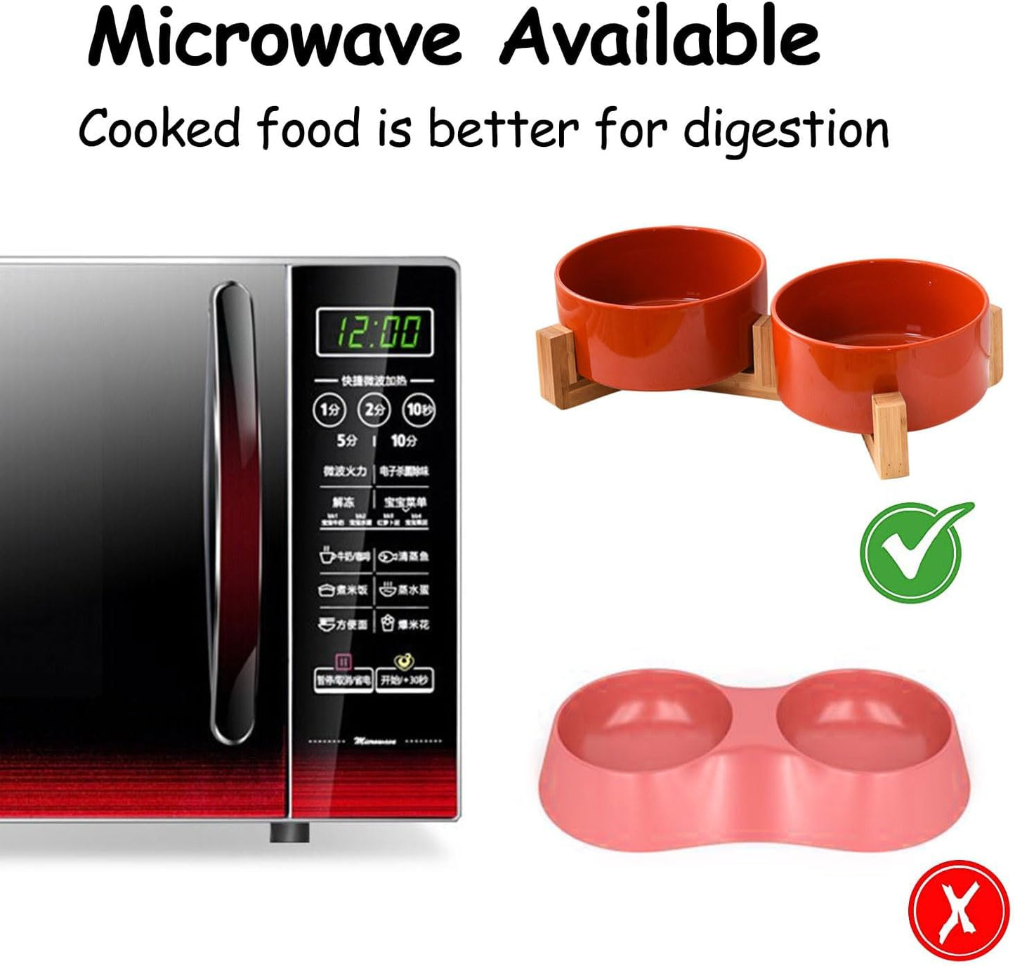 Petygooing Dog Bowls,Ceramic Cat Dog Bowl Set with Wood Stand for Food and Water,Non-Slip Cute Modern Pet Dish for Cats Small Size Dogs Puppy (13.5OZ/5.1 in) Rust Red