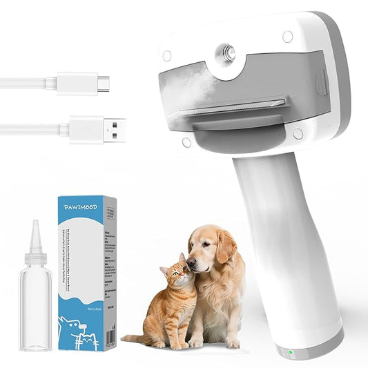 5 in 1 Pet Steam Brush for Dogs & Cats – Self Cleaning, 3 Pet Brush for Smoothing, Dematting, Thinning – Shedding, Grooming & Hair Removal, Includes Shampoo & Storage Case (7.4"-deshedding)