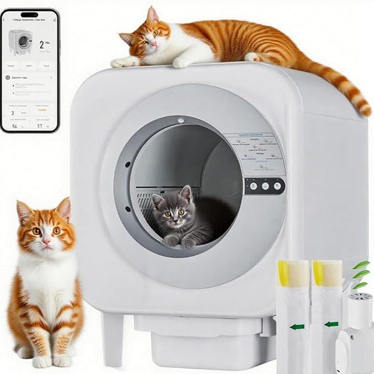 Self-Cleaning Cat Litter Box, Automatic Smart Litter Box with WiFi APP Control, Health Tracking & Odor Eliminator, Large Capacity for Multiple Cats, Safety Lock & Ultra-Quiet Operation