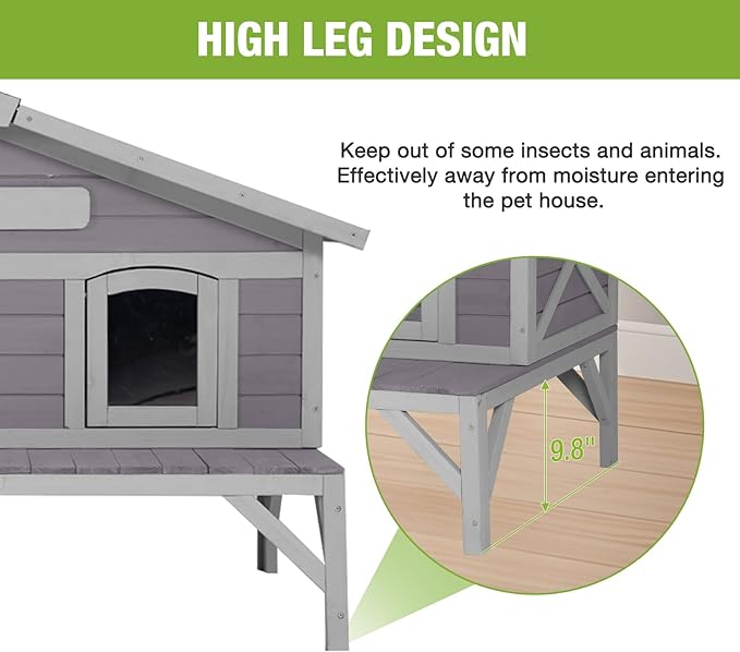 GUTINNEEN Large Outdoor Cat House Insulated Weatherproof Feral Cat Shelter with 100% Insulated Liner, Elevated Base, and Escape Doors for Cats in Winter