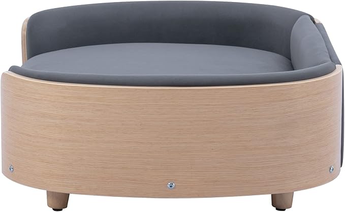 HomSof 38.58" Scandinavian Style Elevated Dog Cat Bed Pet Sofa with Solid Wood Legs and Bent Wood Back with Velvet Cushion,Large Size，Dark Grey