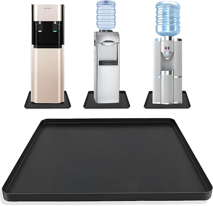 Waterproof Silicone Mat with Raised Edges 24x16 Inch, Water Cooler Mat & Countertop Protector for Hardwood Floors, Non-Slip Kitchen Appliance Pad for Pets Cats Dogs Feeding Bowls, Easy to Clean（Black）