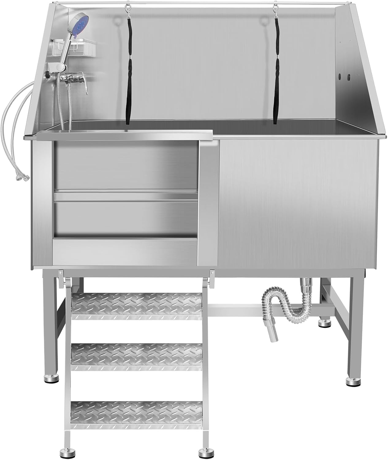 50" Dog Bathing Station, Professional Dog Washing Station Stainless Steel Dog Grooming Tub for Home,Equipped with Three Anti-Slip Steps, Removable Door, Pet Wash Station for Pet (50" Left ramp)