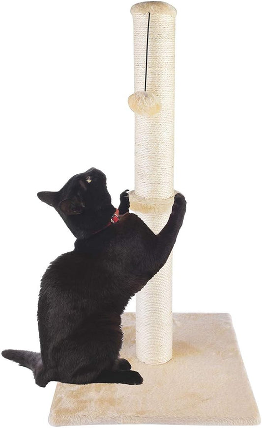Dimaka 34" Height Tall Cat Scratching Post, Claw Scratcher with Sisal Rope and Covered with Soft Smooth Plush, Vertical Scratch [Full Strectch] Cats (Beige, 34 inches for Large Cats)