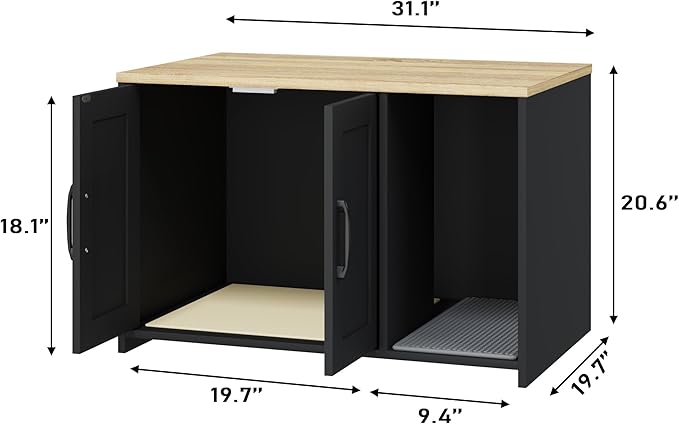 Cat Litter Box Enclosure, Hidden Litter Box Furniture with 2 Doors,Wooden Cat Washroom Indoor, Freestanding Cabinet for Living Room,Hallway,Black
