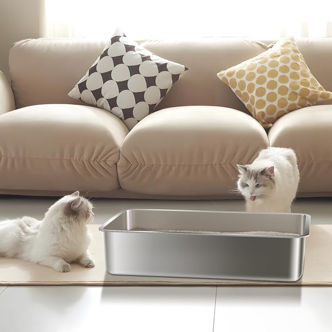 Stainless Steel Litter Box 2 Pack,XL Metal Litter Box for Cat,Easy Clean Non Stick No Smell Metal Litterbox for Kitty/Multi-Cats