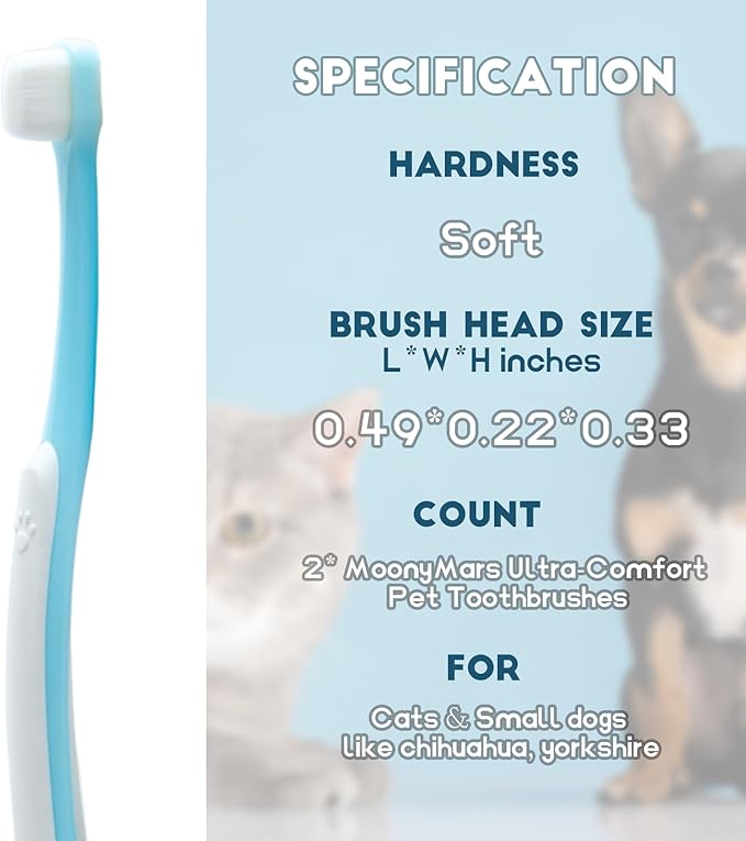 Small Dog Toothbrush, Cat & Puppy Tooth Brushing Kit, Ultra Soft & Mini Head Teeth Brush for Kitten & Tiny Pet, Doggy Toothbrushes Deep Dental Cleaning, 2 PCS - Blue