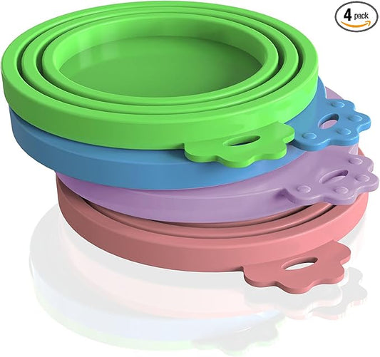 WANBAO 4 Pack Silicone Pet Food Can Lids for 3 Standard Size Food Cans for Pet Food Cans or Canned Goods, Multicolor Light Blue, Light Green, Light Purple, Pink