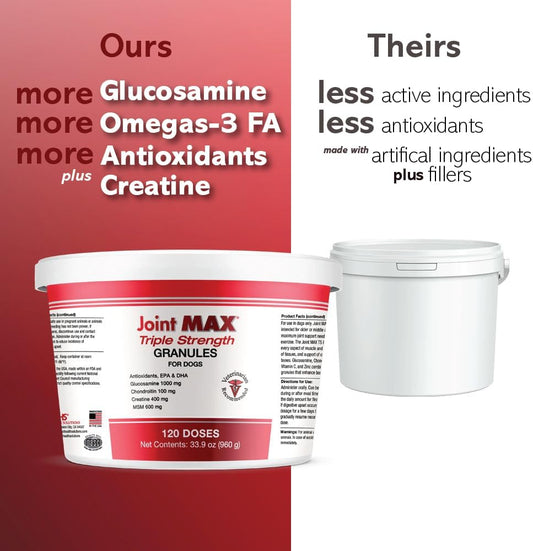 TS Joint Supplement Vet Formulated Pain & Inflammation Relief Treats Hip Dysplasia & Arthritis, Glucosamine, Chondroitin, Turmeric, MSM, HA, Creatine, Omega 3 EPA + DHA. Granules 120 Doses