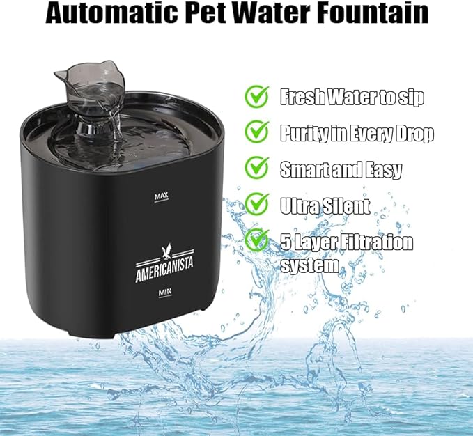 Pet Water Fountain Dispenser for Drinking Indoor and Outdoor Automatic Fresh Water 2.2L Capacity Ultra-Quiet, Filtered & Efficient
