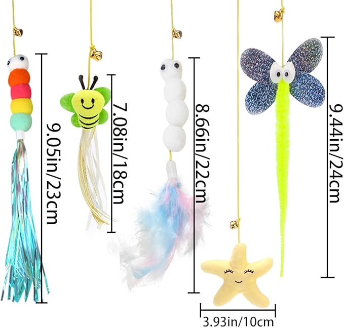 5 PCS Interactive Cat Feather Toys, Hanging Door Cat Toy Retractable Cat Teaser Toys Indoor Feather Kitten Fun Mental Physical Exercise Kitten Toys