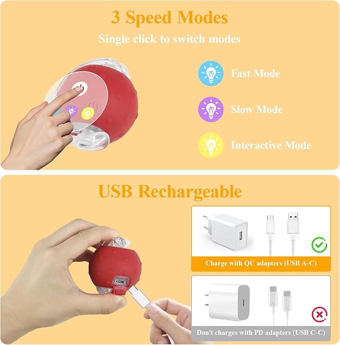 Interactive Cat Toys for Indoor Automatic Cat Balls Hide and Seek in Pouch, with 2 Balls 3 Tails Play Mat, 5 Ways Playing Enrichment Toys