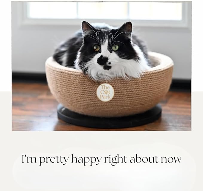 Da Bowl – 2-in-1 Sisal Cat Scratcher Bed with Catnip & Solid Wood Base for Indoor Cats, Round Scratching Nest, Jute Scratching Lounge Couch, Durable Pre-Assembled Cat Furniture, 13.8x5.9