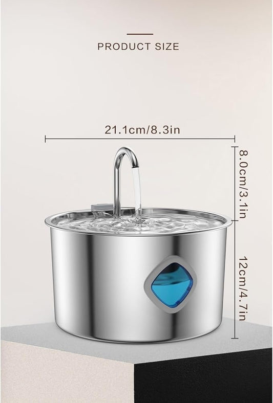 Cat Water Fountain Stainless Steel: 108oz/3.2L Water Fountains for Cats Indoor, Cat Water Fountain, Ultra Quiet, Water Level Window（2. Filter Filter Cotton）