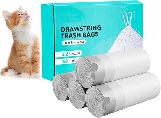 Extra Large Cat Litter Box Liners, Cat Litter Waste Receptacles Bags for Cleanpethome Self Cleaning Litter Box Pet Poop Bags with Drawstring 60 Count