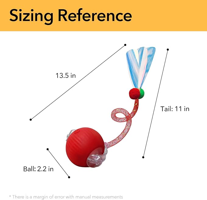 Speedy Tail Ball Toy 3.0 with 3 Play Modes, Bonus Tail, Safe Silicone Surface, Powerful Motor Moving Ball, Interactive Auto Toy for Indoor Bored Kitten & Adult Cats, USB Rechargeable (Red)