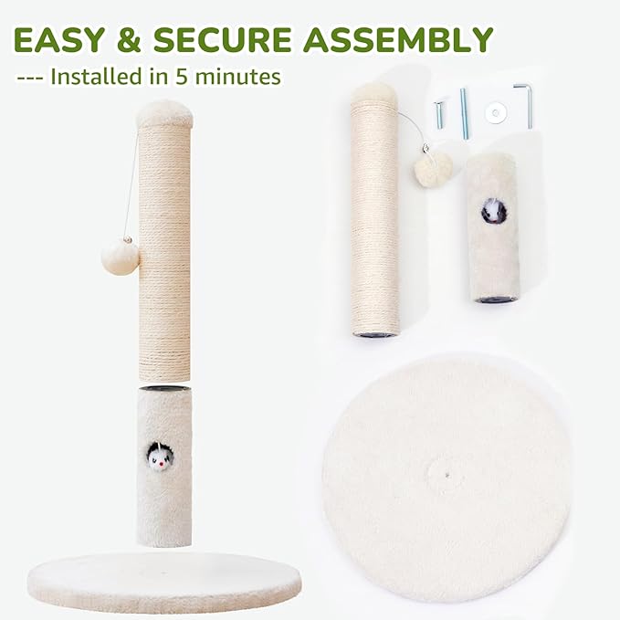 Cat Scratching Post for Kitten, 23in Tall Cute Small Cat Scratching Post with Premium Sisal Rope and Dangling Cat Toy Balls (White