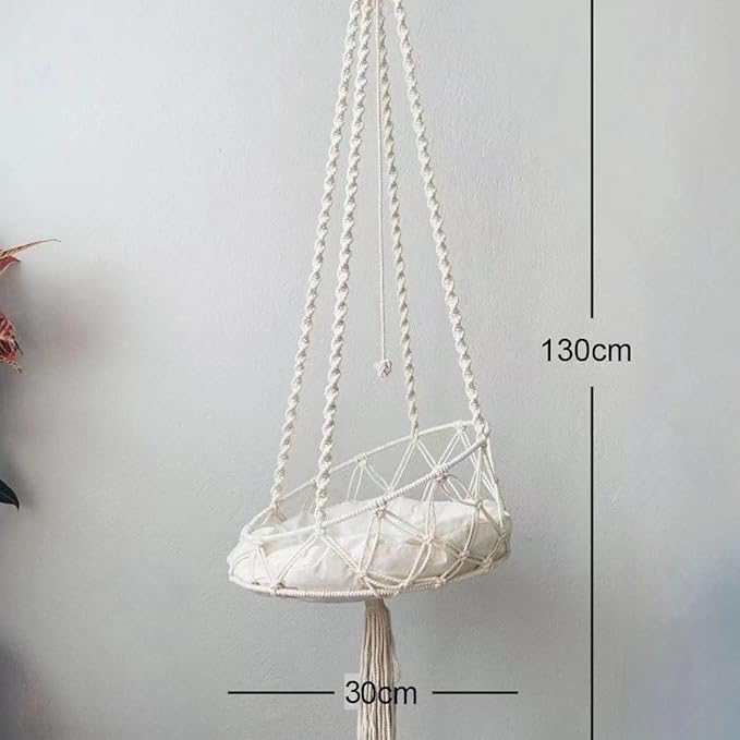 Macrame Hanging Cat Hammock Bed Handwoven Hanging Boho Cat Bed with Hanging Kit for Indoor Outdoor Home Decor Boho Cats Perch Bed for Sleeping Playing Climbing and Lounging for Cats Up to 11 lbs 03