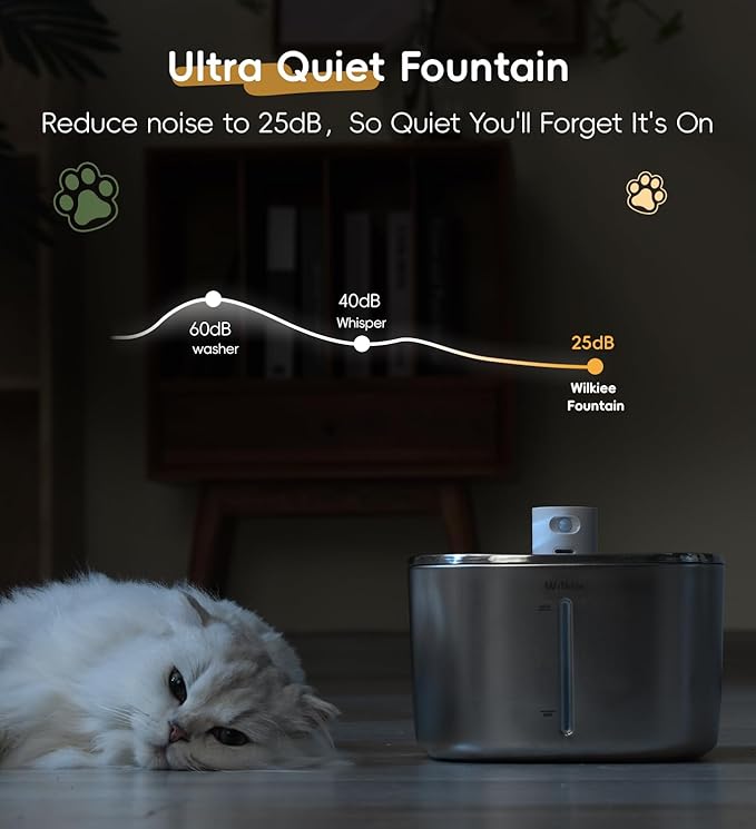 Cat Water Fountain Stainless Steel, 138fl.oz / 4.1L Wireless Cat Fountain, Pet Water Fountain Cordless for Cats & Dogs Indoor