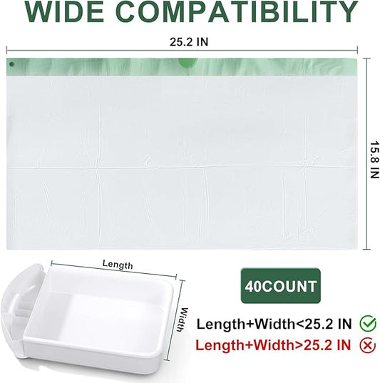 40 Count Cat Litter Box Liners and Bags for Automatic Cat Litter Boxes,Waterproof Easy Cleanup,Heavy Duty,Unscented,Hypoallergenic & Pet-Safe (Green)