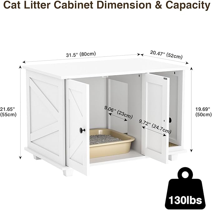 Cat Litter Box Enclosure,Wooden Cat Washroom Furniture with Barn Door, Pet House Hidden Litter Box,Litter Box Furniture Fit Most of Litter Box
