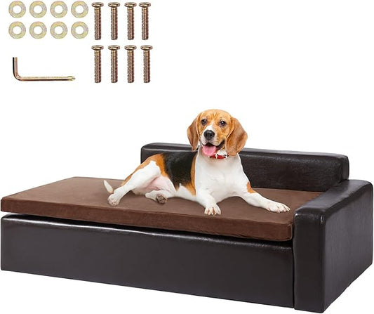 VEVOR Dog Bed, Dog Couch for Small Dogs and Cats, Leather Pet Sofa and Chair, 60 lbs Load Capacity, Black/Brown